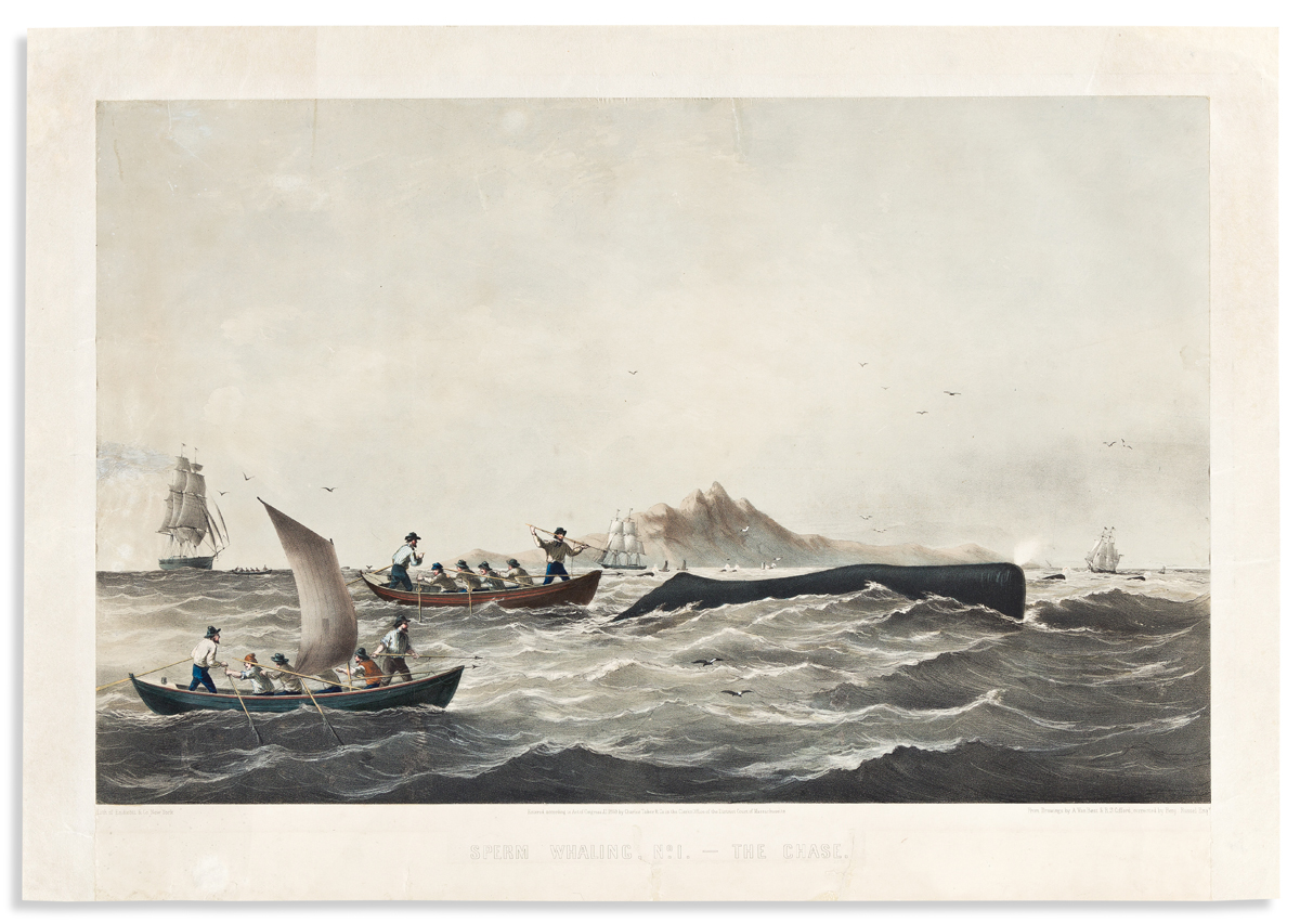 (COMMERCE & EXPANSION.) Endicott; after Van Best and Gifford. Sperm Whaling, No. 1--The Chase.